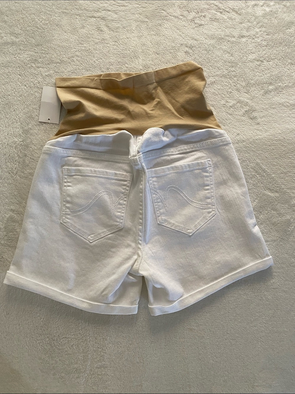 Maternity White Denim Shorts with Tan Support Panel Size small - Picture 4 of 7